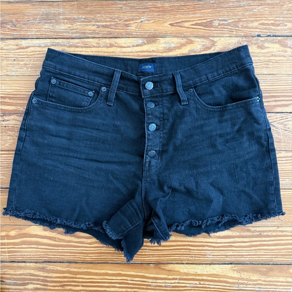 J. Crew High Rise Button Fly Jean Shorts Womens Size 30 Black Cut Off Denim EUC